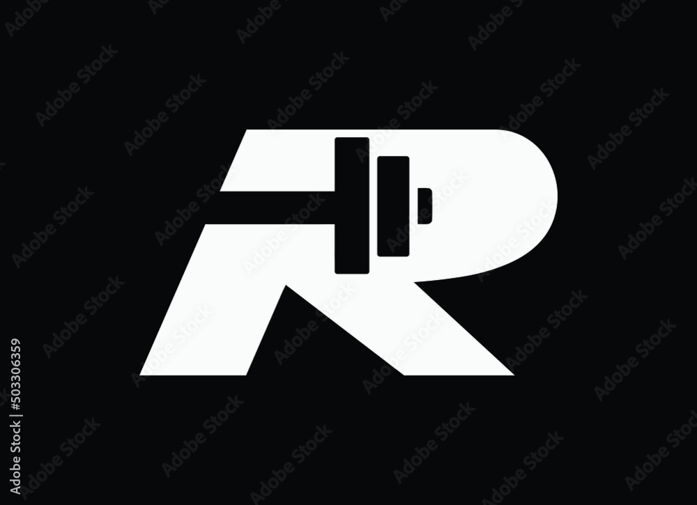 Fototapeta premium Letter R Logo With barbell. Fitness Gym logo.