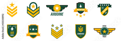 Military badge set. Air force emblem. Vector illustration.
