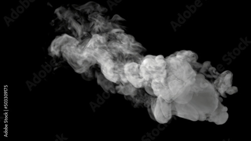 Bottom View of Wispy and Swirly White Long Smoke cloud on black