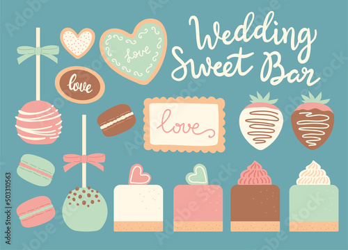 Wedding sweet bar set of vector illustrations