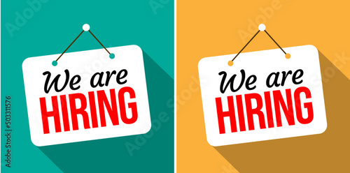 We're hiring. Flat vector illustration hanging boards.