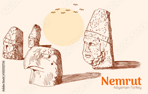 nemrut mountain hand drawing vector illustration 