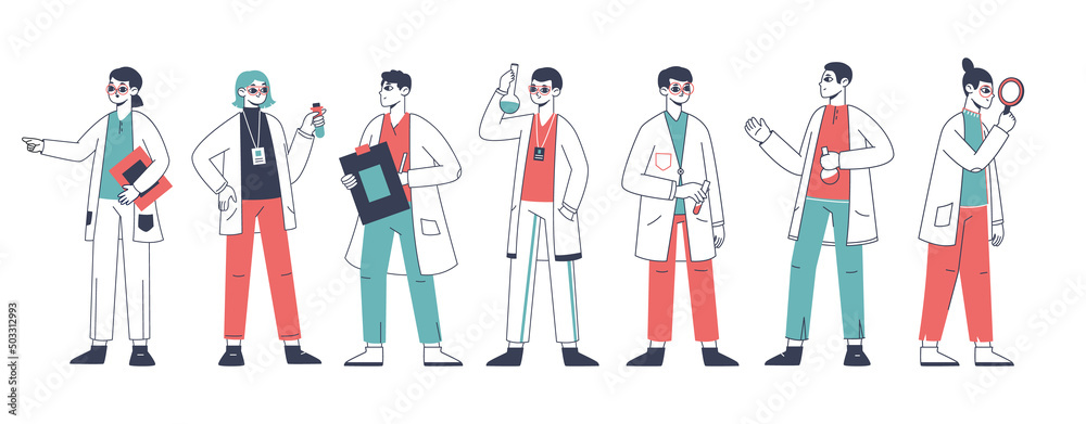 Biology research lab outline workers group, biotechnology lab employees ...