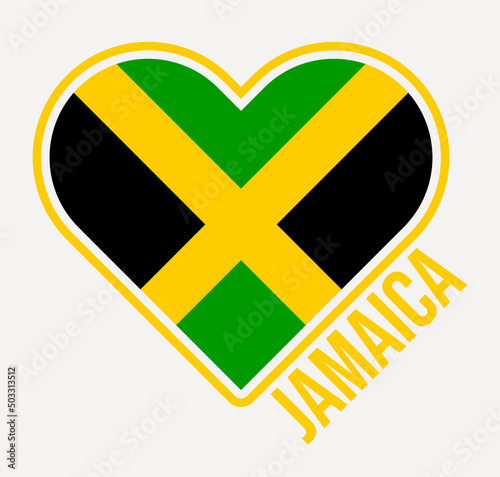 Jamaica heart flag badge. Made with Love from Jamaica logo. Flag of the country heart shape. Vector illustration.
