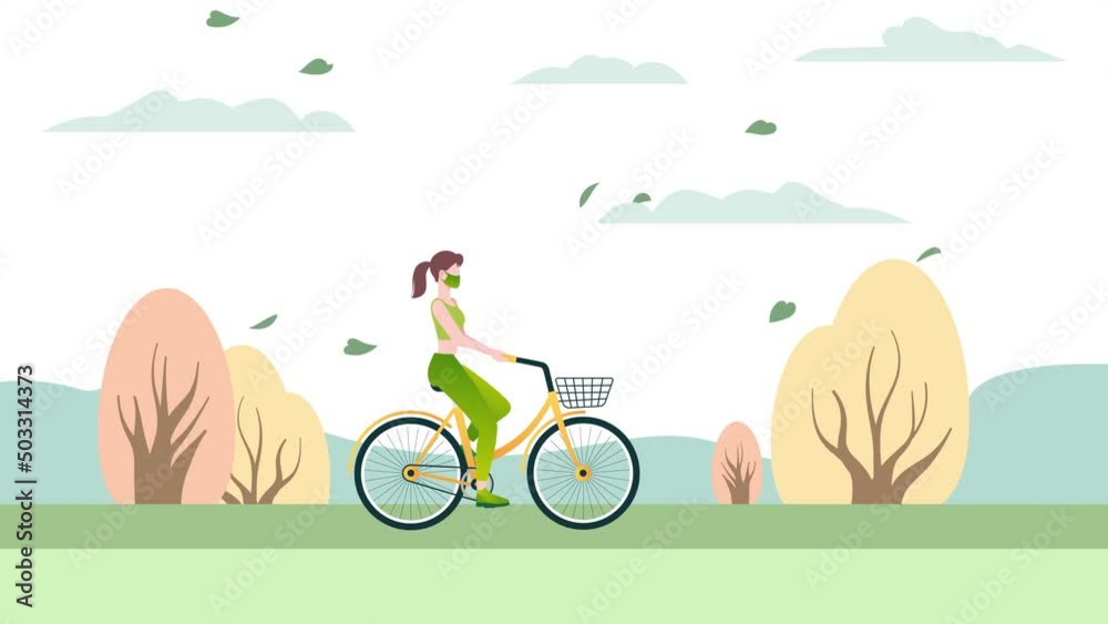 Girl cycling on road animation, cycling character full-length video animation