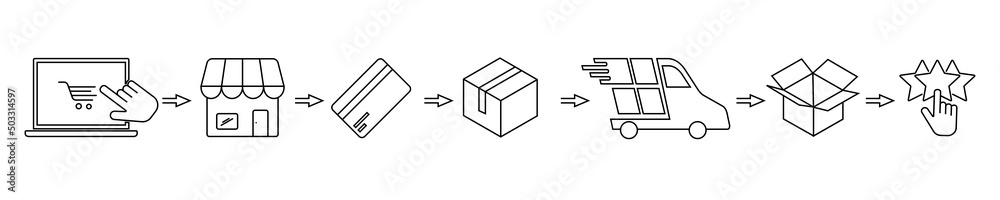 Online shopping and delivery. Simple black symbols. Vector illustration. EPS 10 Online shopping and delivery. Simple black symbols. Vector illustration. EPS 10