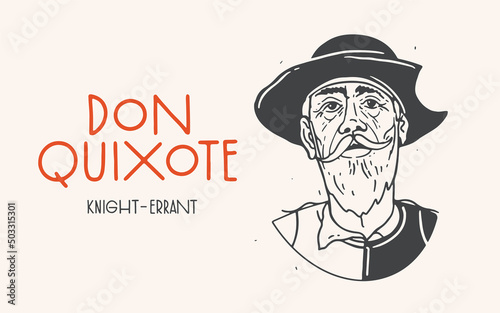 Portrait of Don Quixote de la Mancha. Famous Spanish literary hero. Vector isolated illustration on a light background. photo