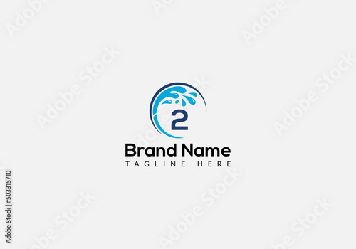 Maid Cleaning Logo On Letter 2. Clean House Sign, Fresh Clean Logo Cleaning Brush and Water Drop Concept Template