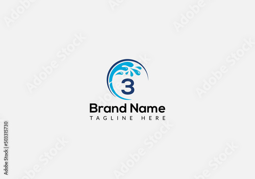 Maid Cleaning Logo On Letter 3. Clean House Sign, Fresh Clean Logo Cleaning Brush and Water Drop Concept Template