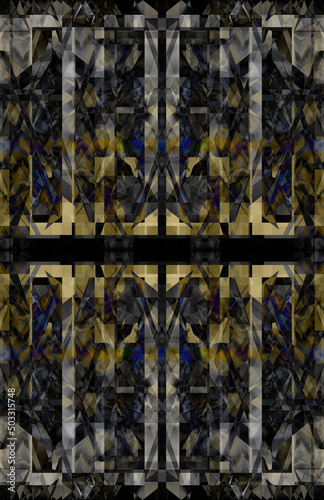 Abstract glitch art kaleidoscope pattern background image.