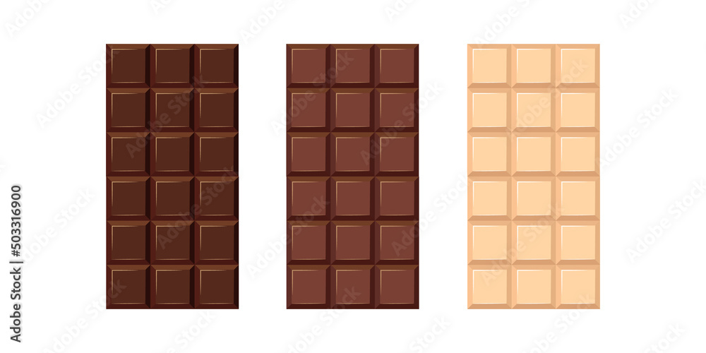 Chocolate Bar Blank - Milk, White and Dark. Vector illustration for Packaging blank or Other Food Design Elements