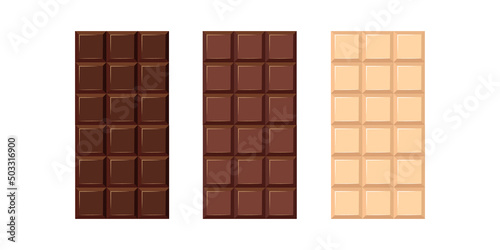 Chocolate Bar Blank - Milk, White and Dark. Vector illustration for Packaging blank or Other Food Design Elements