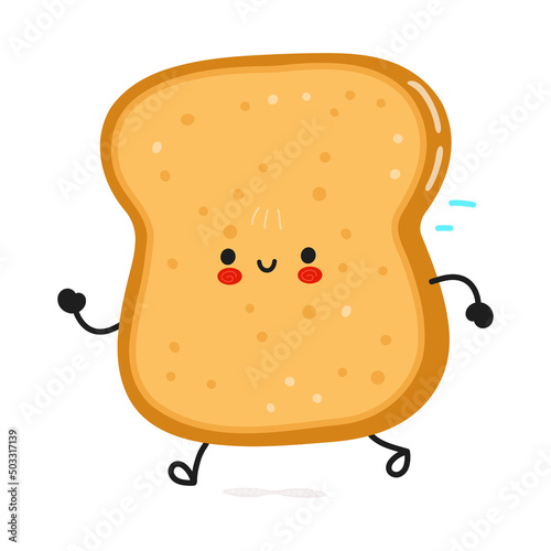 Cute funny running sliced toast bread. Vector hand drawn cartoon kawaii character illustration icon. Isolated on white background. Run sliced toast bread concept