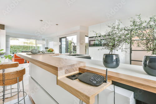 Counter with wireless Intercom in kitchen photo