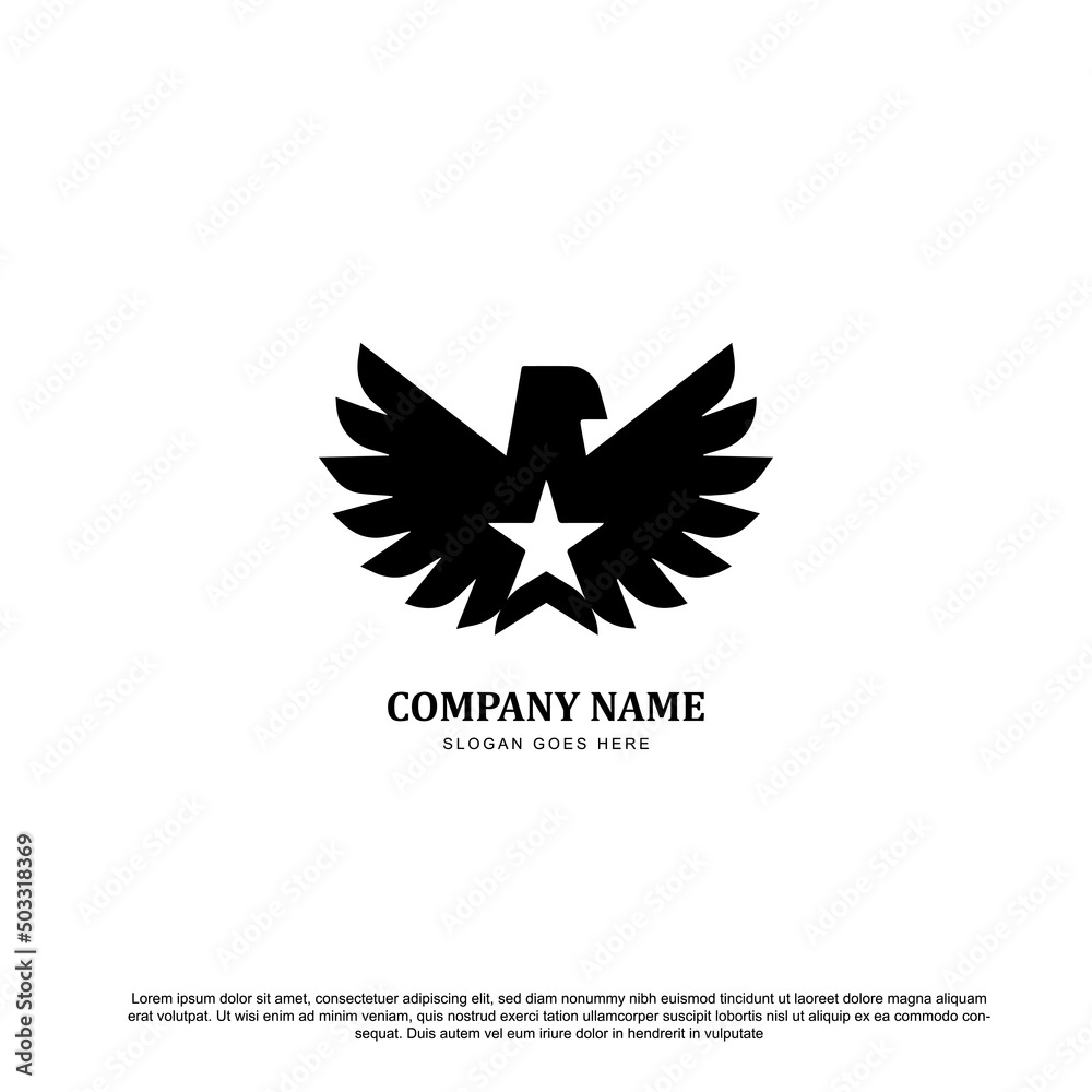 Obraz premium Abstract bird logo design with star. Creative eagle symbol.