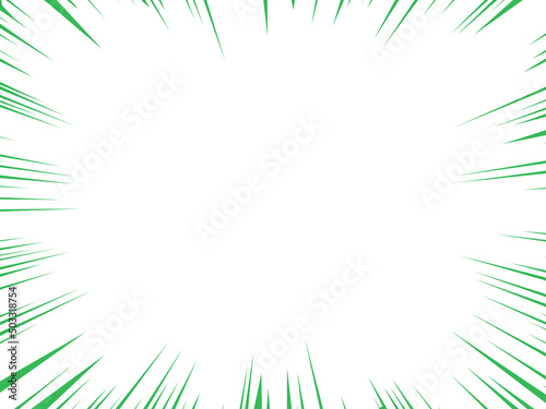 Arrière-plan des lignes verte d'action de la bande dessinée. Lignes de vitesse Cadre manga isolé sur fond transparent. Conception graphique vectorielle 