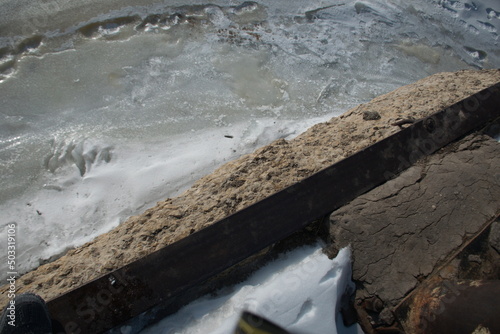 Old ruined metal pier in the Syzran region, Russia