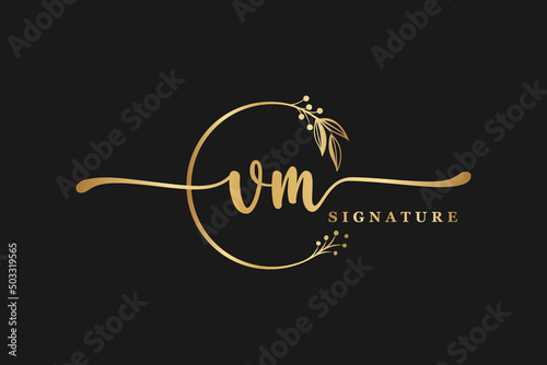 luxury signature initial vm logo design. Handwriting vector logo design illustration image photo