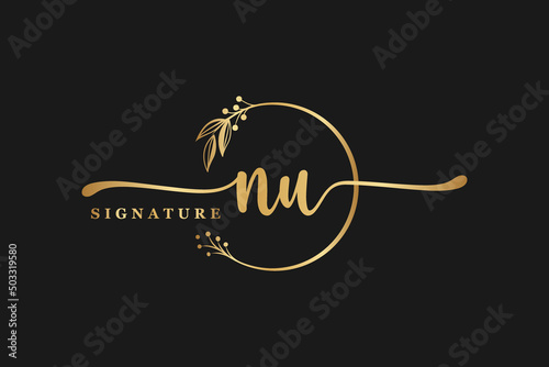 luxury signature initial nu logo design. Handwriting vector logo design illustration image