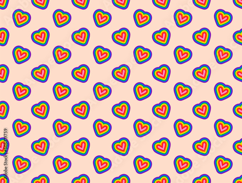 Seamless pattern hearts colorful rainbow background. Vector.