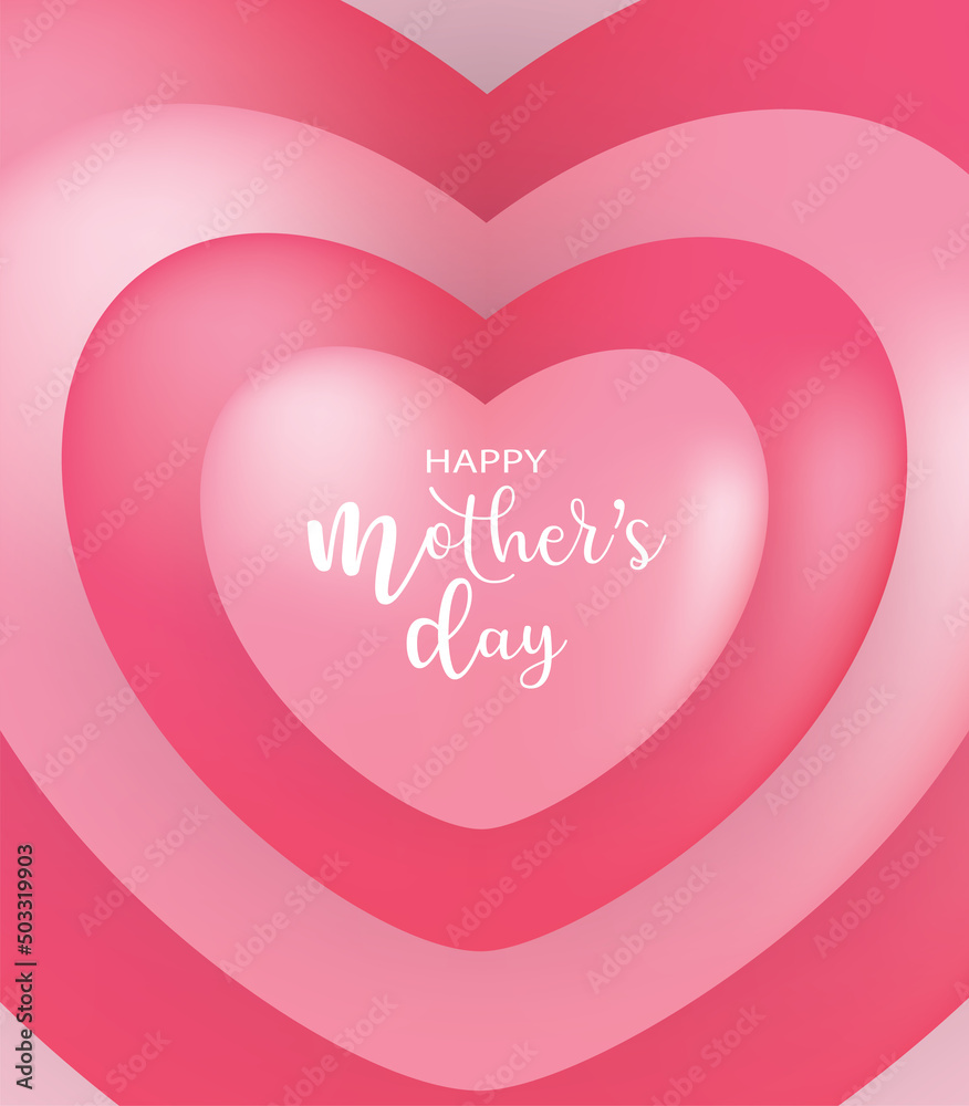 Happy Mother's day greeting card. Design with balloon hearts on pink  background. vector.