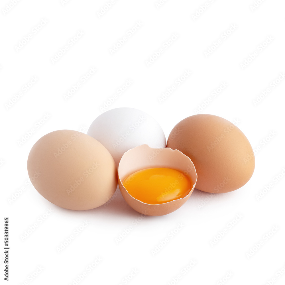 eggs with egg yolk in the shell on a white isolated background eggs with egg yolk in the shell on a white isolated background