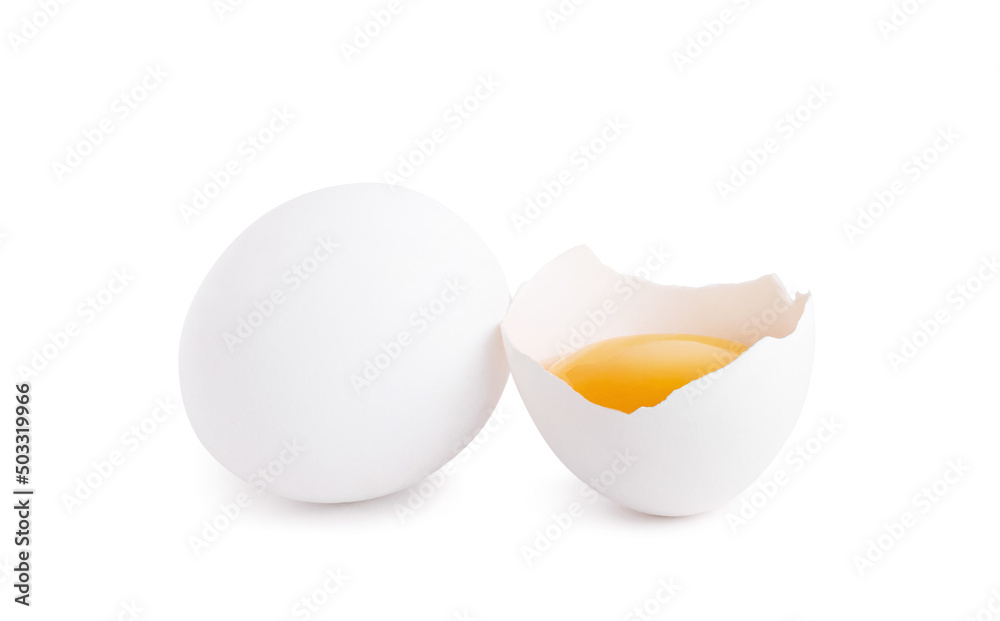 eggs with egg yolk in the shell on a white isolated background eggs with egg yolk in the shell on a white isolated background