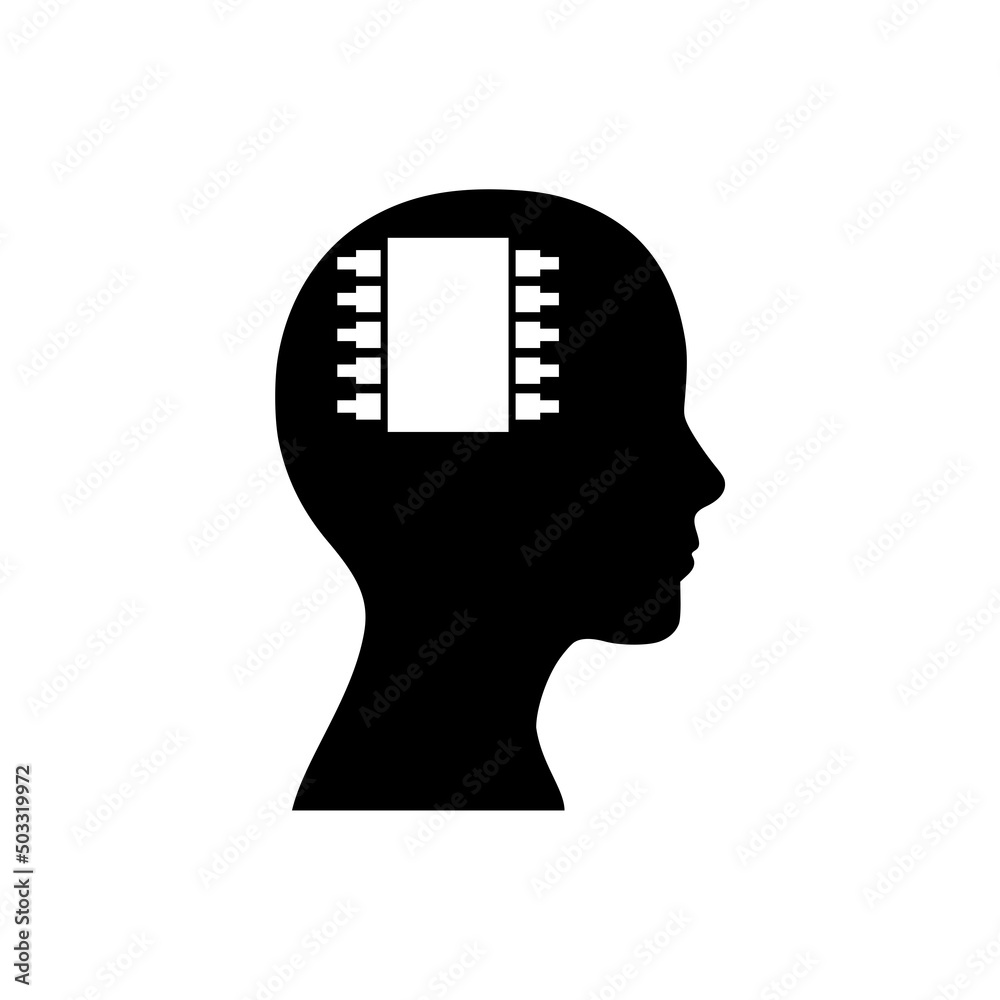 Chip inside Human Head icon isolated on white background Chip inside Human Head icon isolated on white background