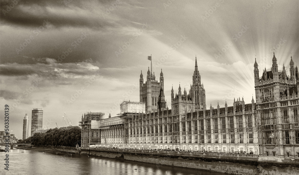 London landmarks in black and white