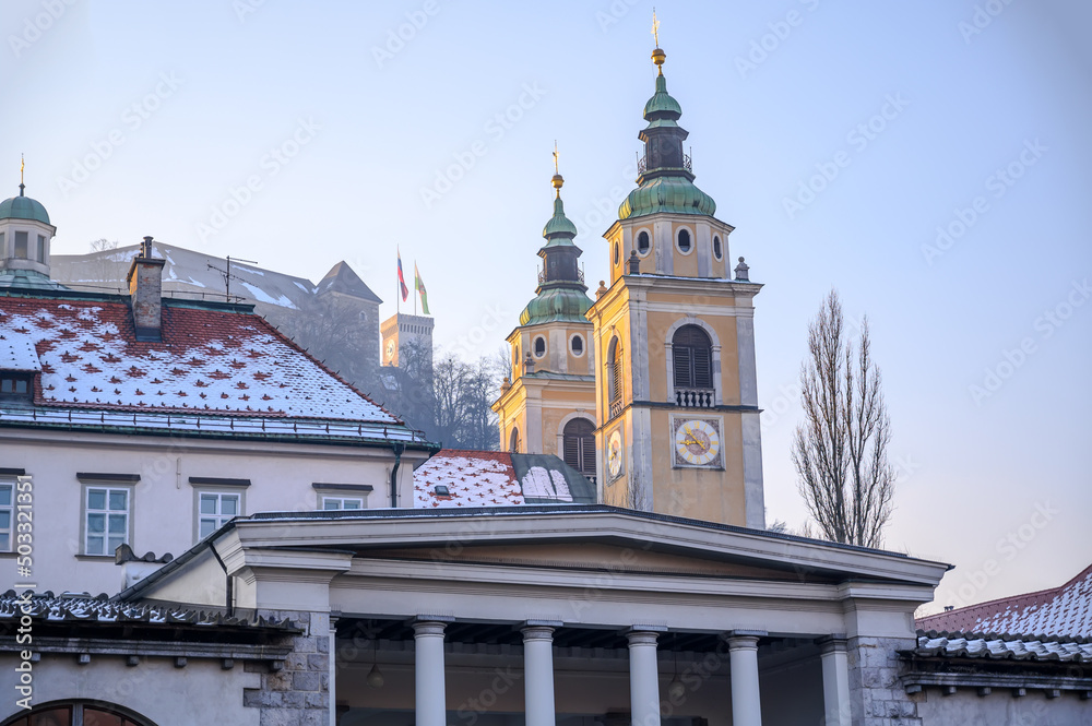 Fototapeta premium Ljubljana castle and the cathedral