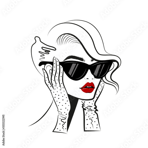 fashion woman in glasses and gloves logo