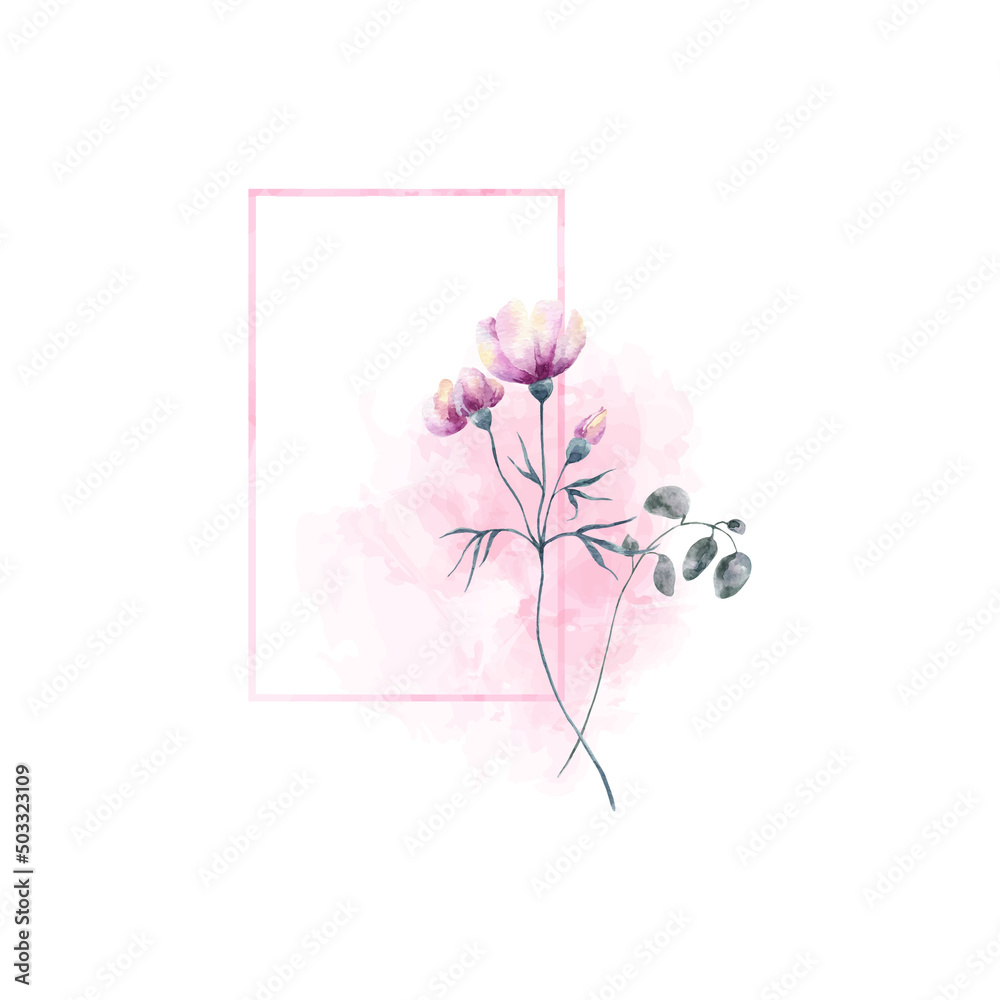 Naklejka premium Background with watercolor flowers,floral illustration. Botanic composition for wedding or greeting card.For Mother's Day, wedding, birthday, Easter, Valentine's Day.