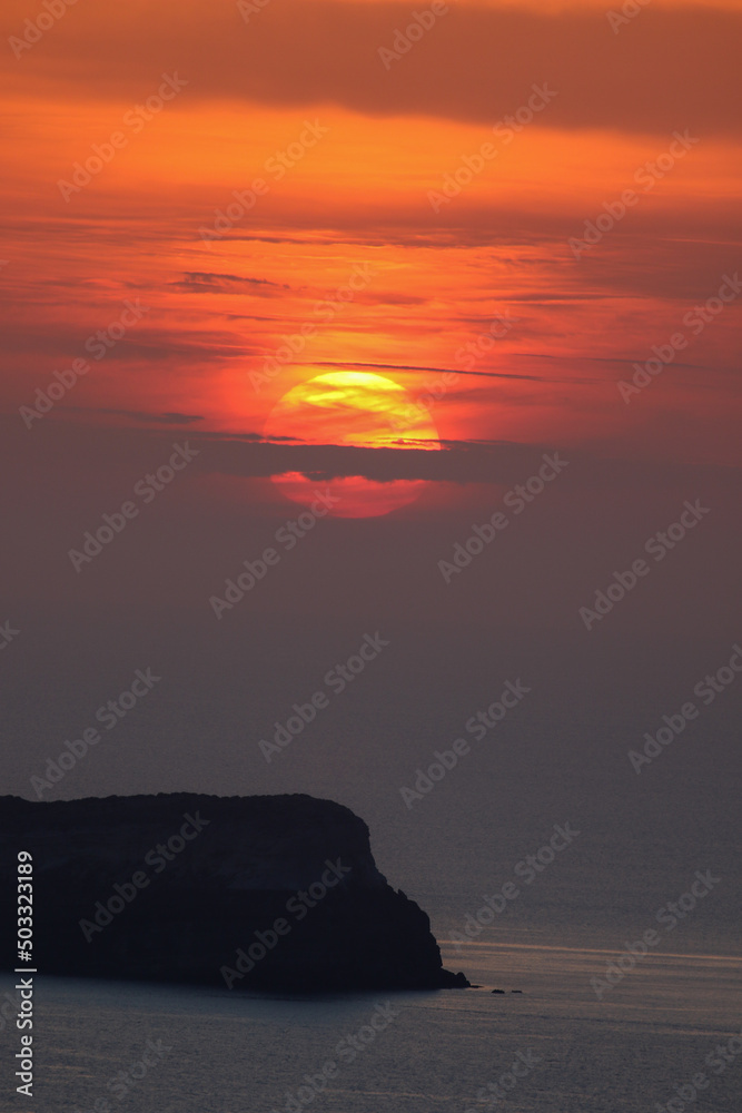 Sunset over the Sea of Crete, Santorini, Greece 