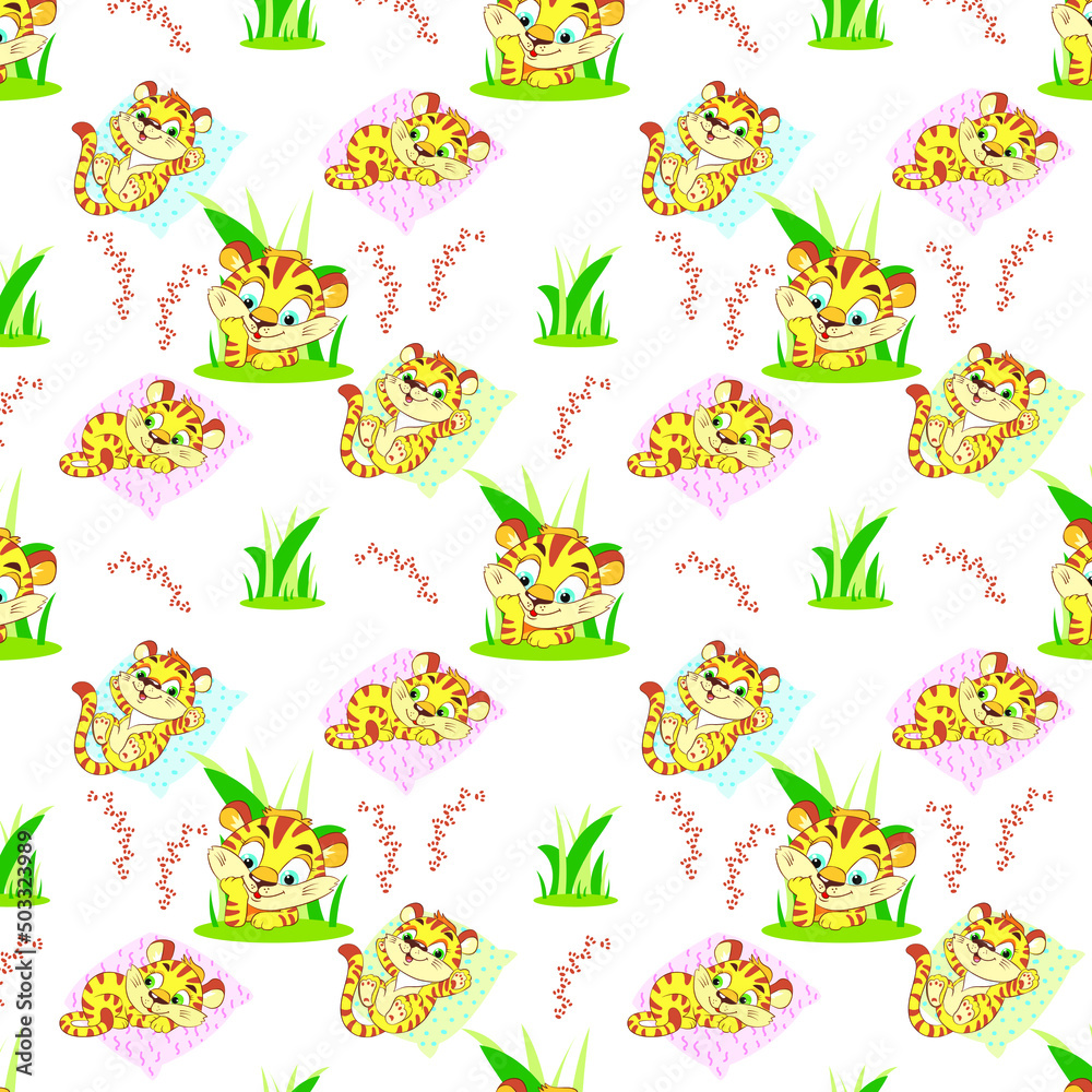 Pattern tiger cubs on pillows. Pattern tiger cubs on pillows.