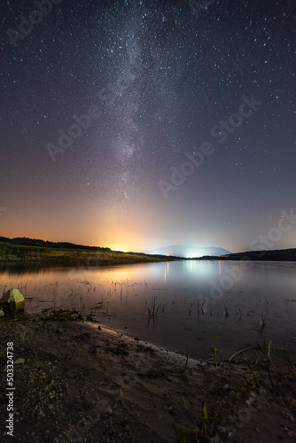 photography of the milky way in a lake in the Valencian community. long exposure photography