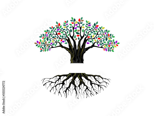 tree and roots logo with colorful leaves