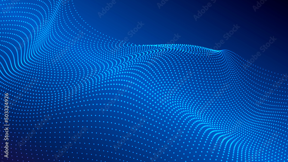 Wave of flowing particles on a dark background. Abstract backdrop with dynamic elements of waves and dots. Vector Wave of flowing particles on a dark background. Abstract backdrop with dynamic elements of waves and dots. Vector