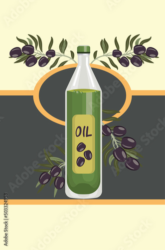Olive oil bottle and branch