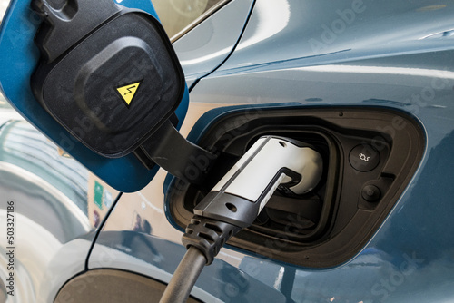 An electric plug is used to charge an electric car like a gas tank.