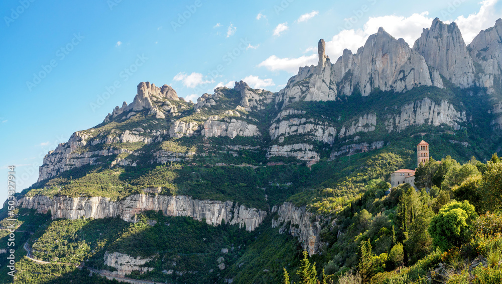 View of Sant Benet monastery in Montserrat Mountain, Catalonia View of Sant Benet monastery in Montserrat Mountain, Catalonia