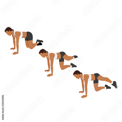 woman doing kneeling roundhouse kick exercise. Flat vector illustration isolated on white background