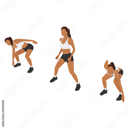 Woman doing Side shuffle exercise. Flat vector illustration isolated on white background