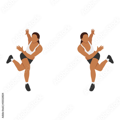 Woman doing Skater exercise. Flat vector illustration isolated on white background