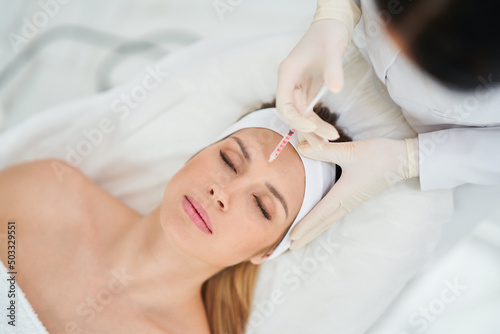 A scene of medical cosmetology treatments botox injection.