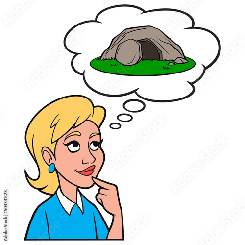 Girl thinking about the Resurrection of Jesus - A cartoon illustration of a Girl thinking about Resurrection of Jesus.