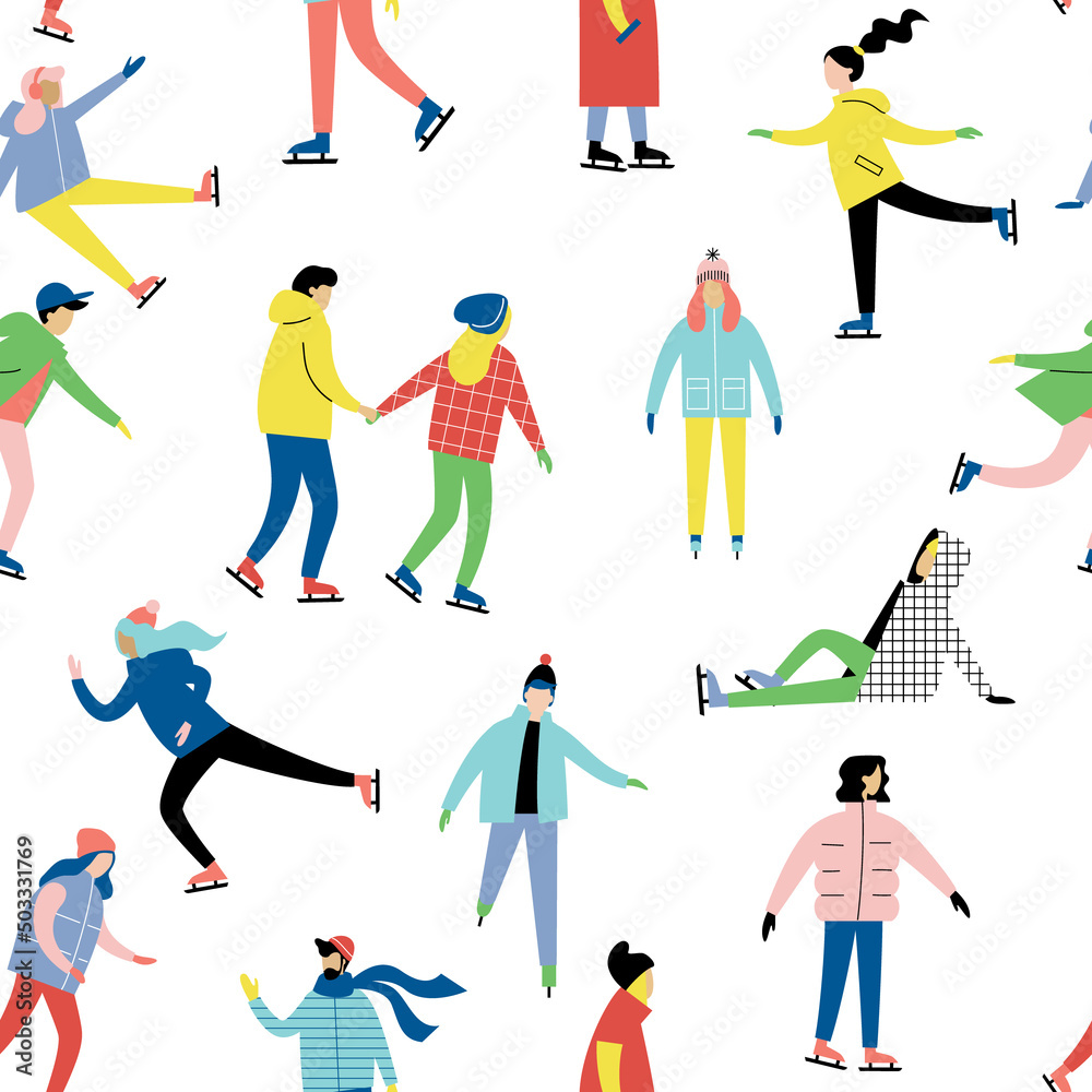 Seamless winter pattern with ice skaters Seamless winter pattern with ice skaters