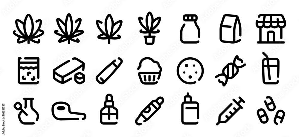 Cannabis product icon set (Soft bold line version) Cannabis product icon set (Soft bold line version)