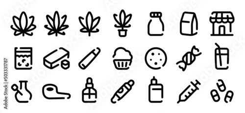Cannabis product icon set (Soft bold line version)
