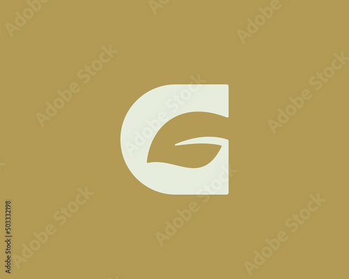 Abstract letter G with leaf vector logo modern minimal style illustration. Universal nature, fresh, vegan sign symbol mark logotype.