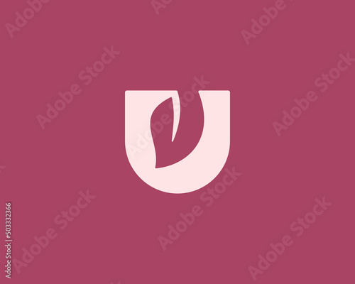 Abstract letter U with leaf inside icon logo vector design template. Creative bio, growth, environment concept logotype emblem sign mark.